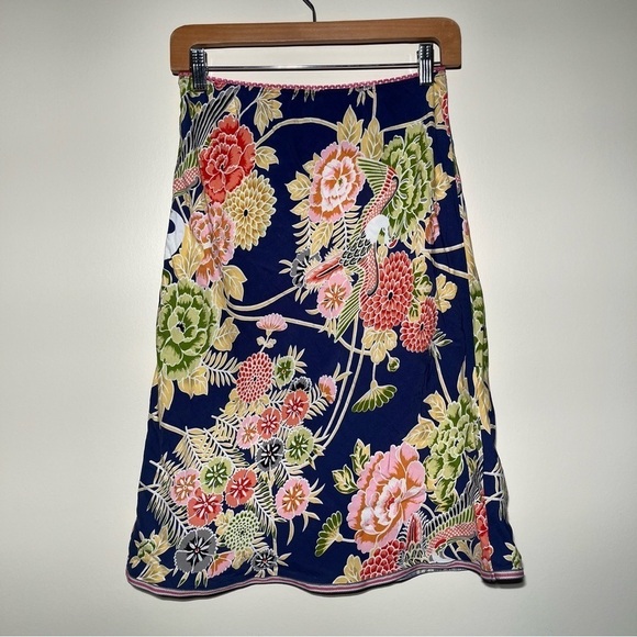 Lux Rayon Floral Bird Print Skirt - Picture 5 of 9